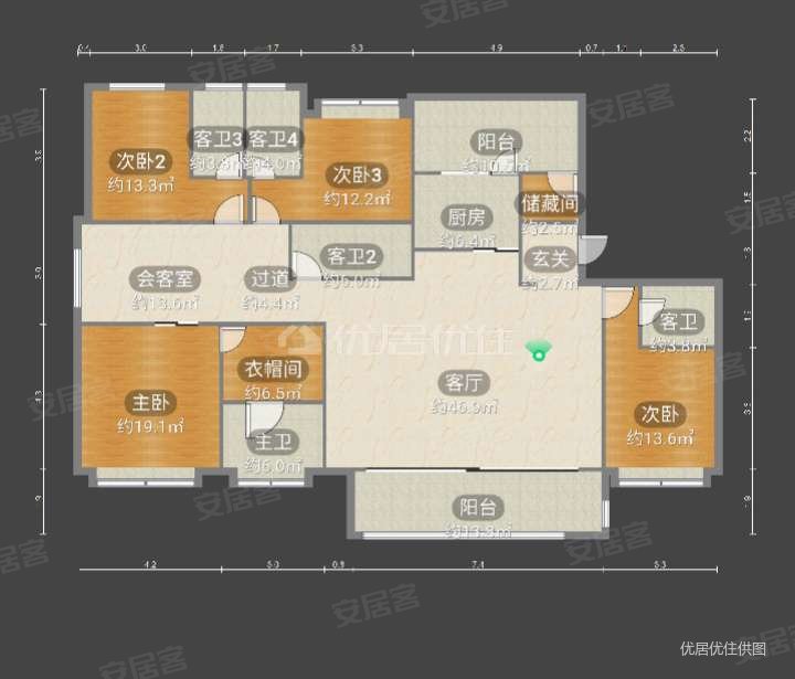 金辉中央铭著B区4室3厅5卫249㎡南500万