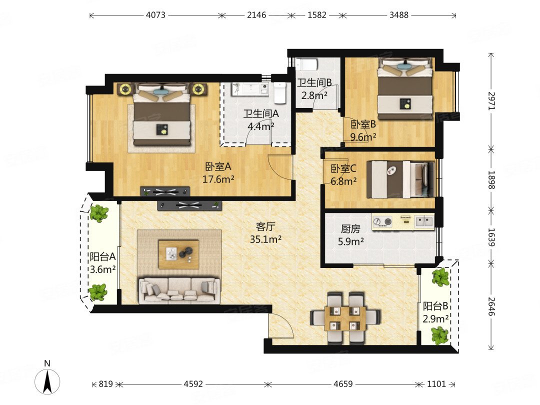 万科四季花城(北区)3室2厅2卫105.48㎡南北520万