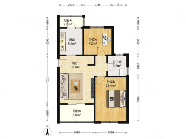 金碧苑2室1厅0卫82.6㎡南180万