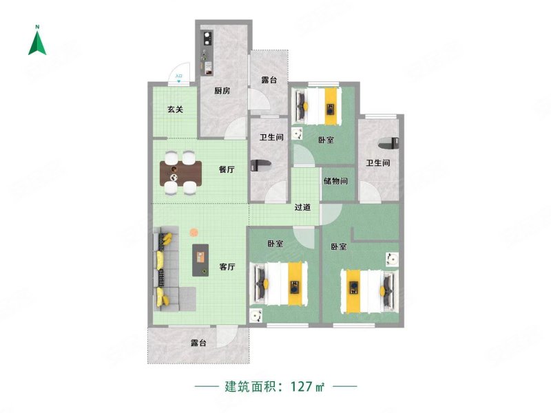 华润置地万象府3室2厅2卫131㎡南北168.8万