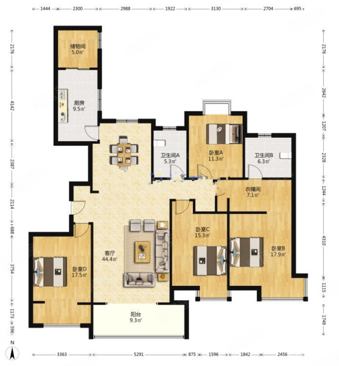 玲珑湾高楼层湖景正4房拎包入住