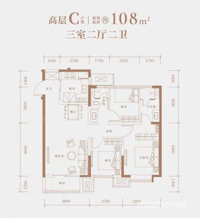 振业御湖3室2厅2卫108㎡南北155万