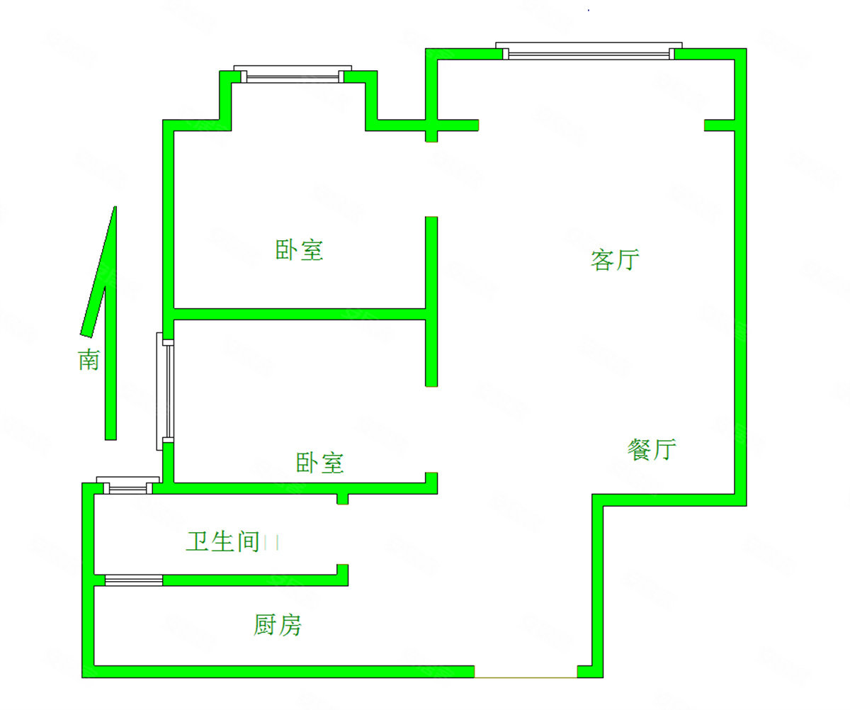 万达华府2室2厅1卫89.13㎡南北57万