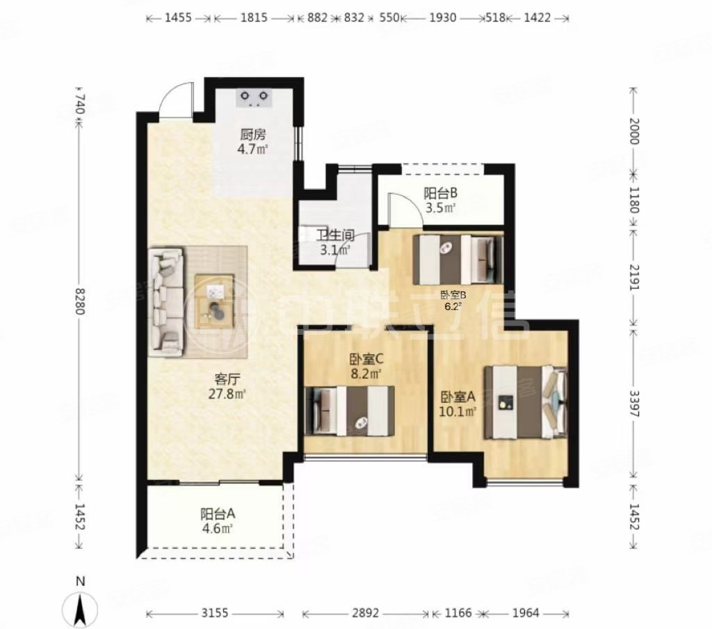 融信上江城 e区 三房 小户型 全明采光