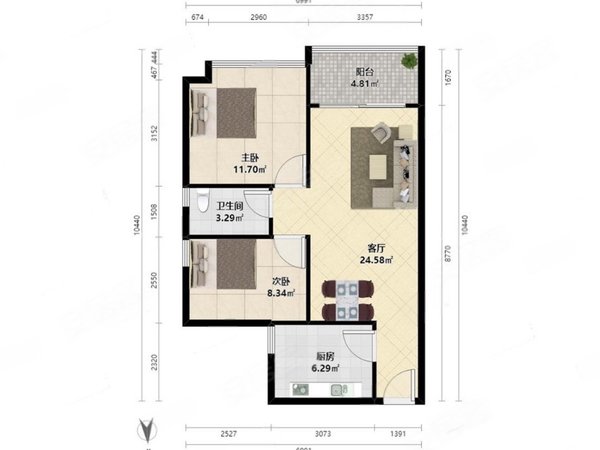 【多图】园岭新村,园岭租房,园岭小学精装二房 位置好 楼层好 户型好