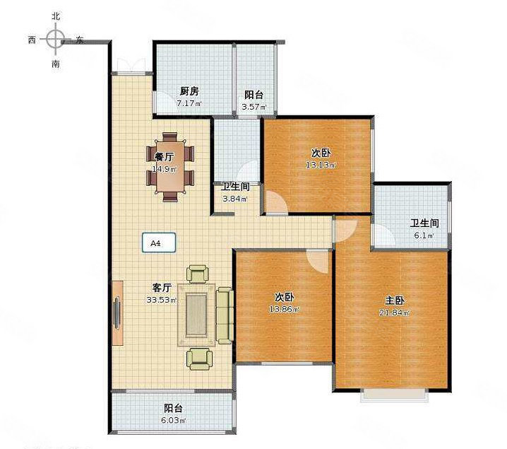 亿都漫城3室2厅2卫130㎡南北93.8万