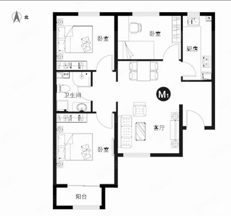 康润家园东区3室2厅1卫98㎡南北450万