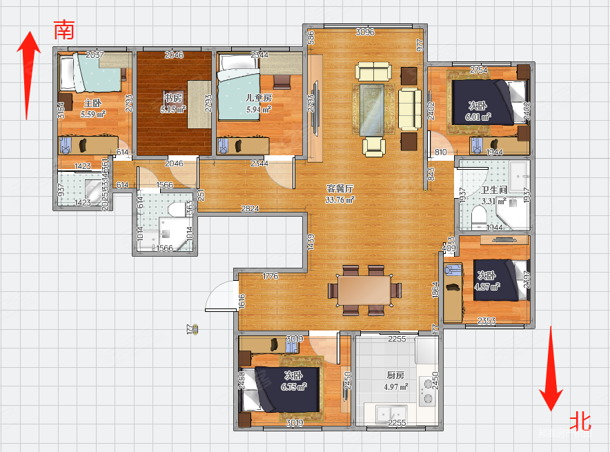207平中海广场6室2厅精装修居家自住保养好