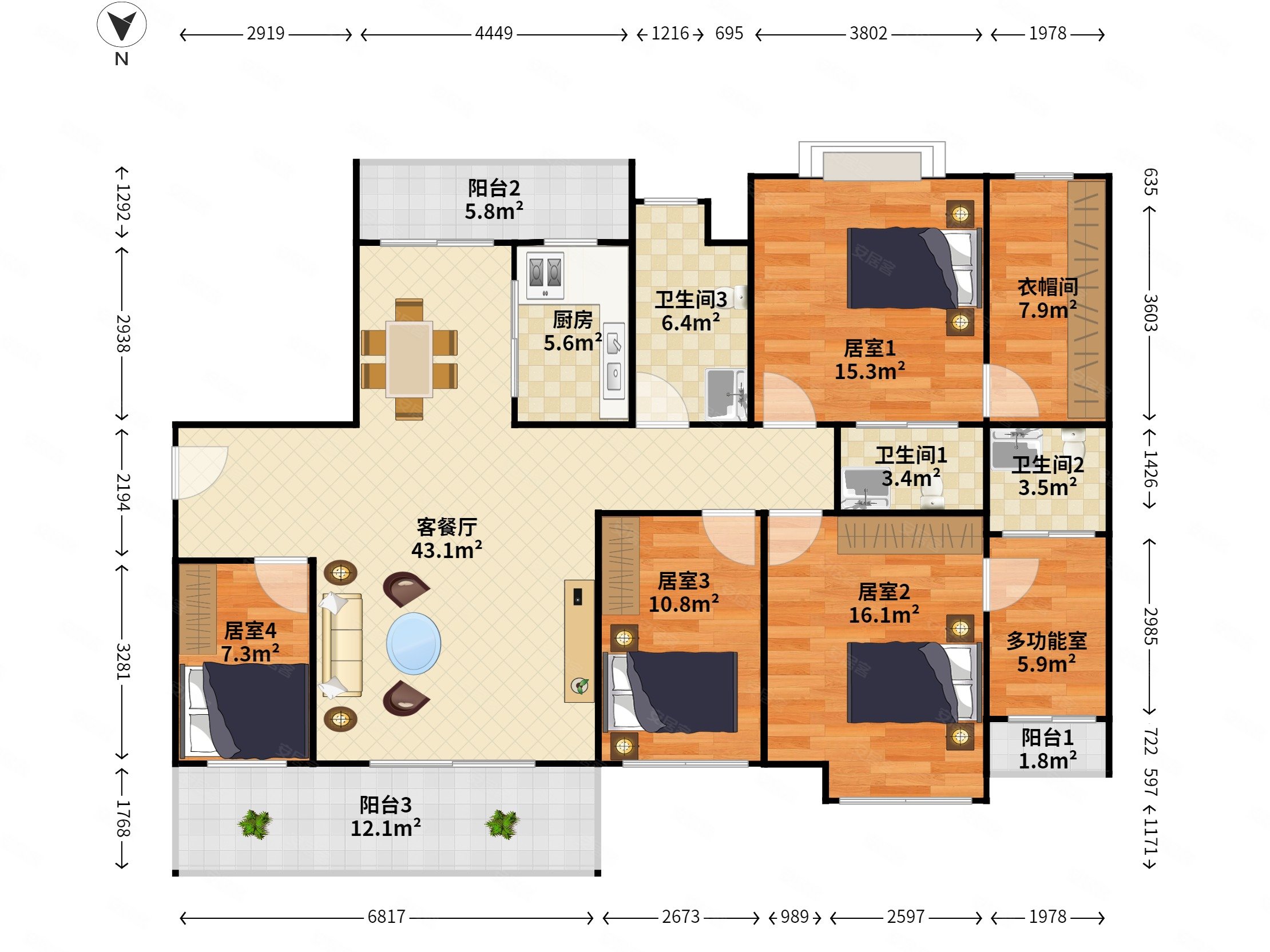 奥林华府5室2厅3卫119.44㎡南北0万