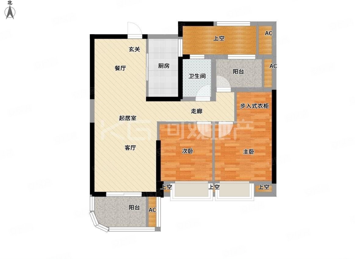 融信白宫3室2厅1卫89.66㎡南北238万