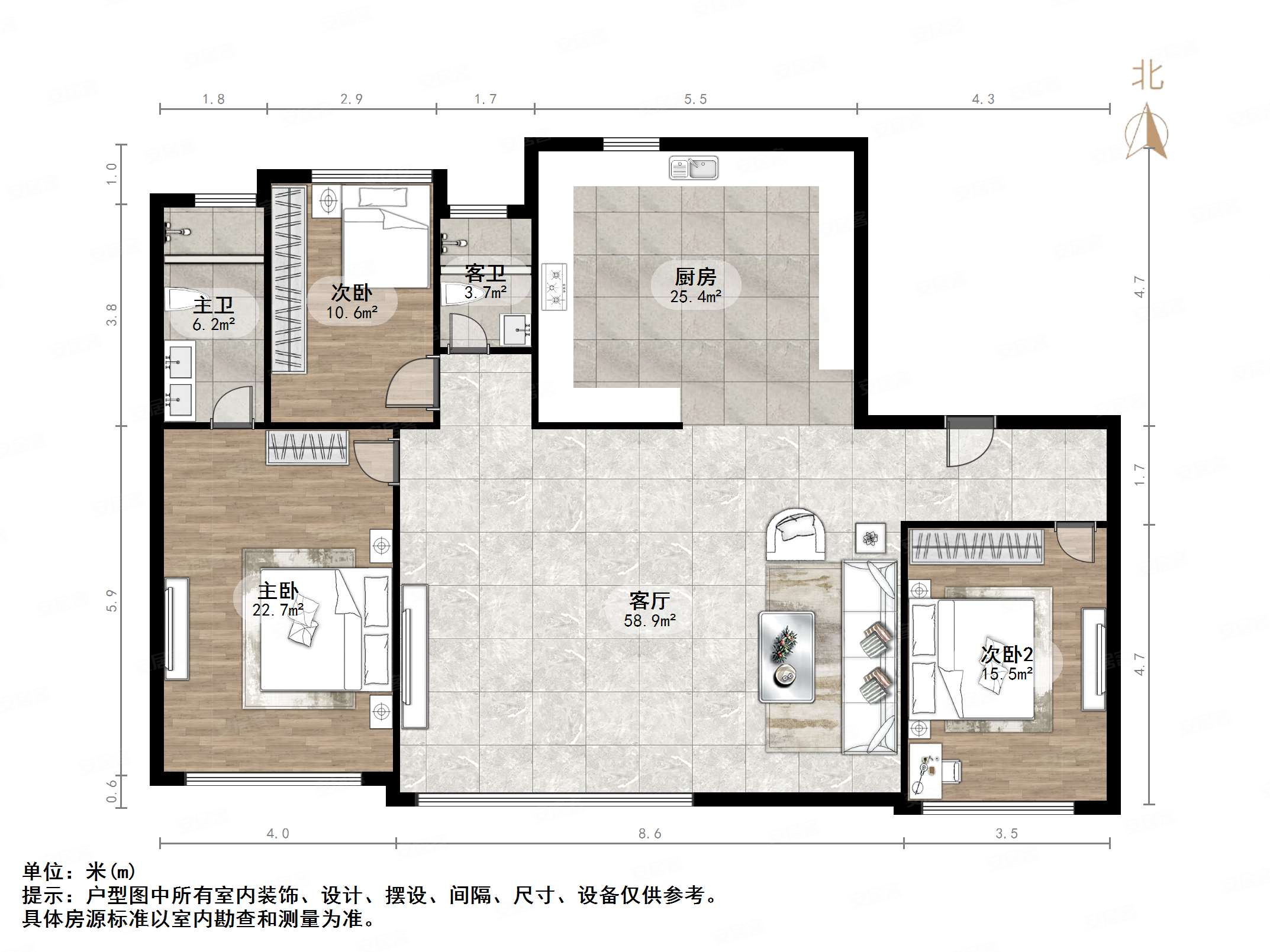 融创东山府三区3室2厅2卫165㎡南北350万