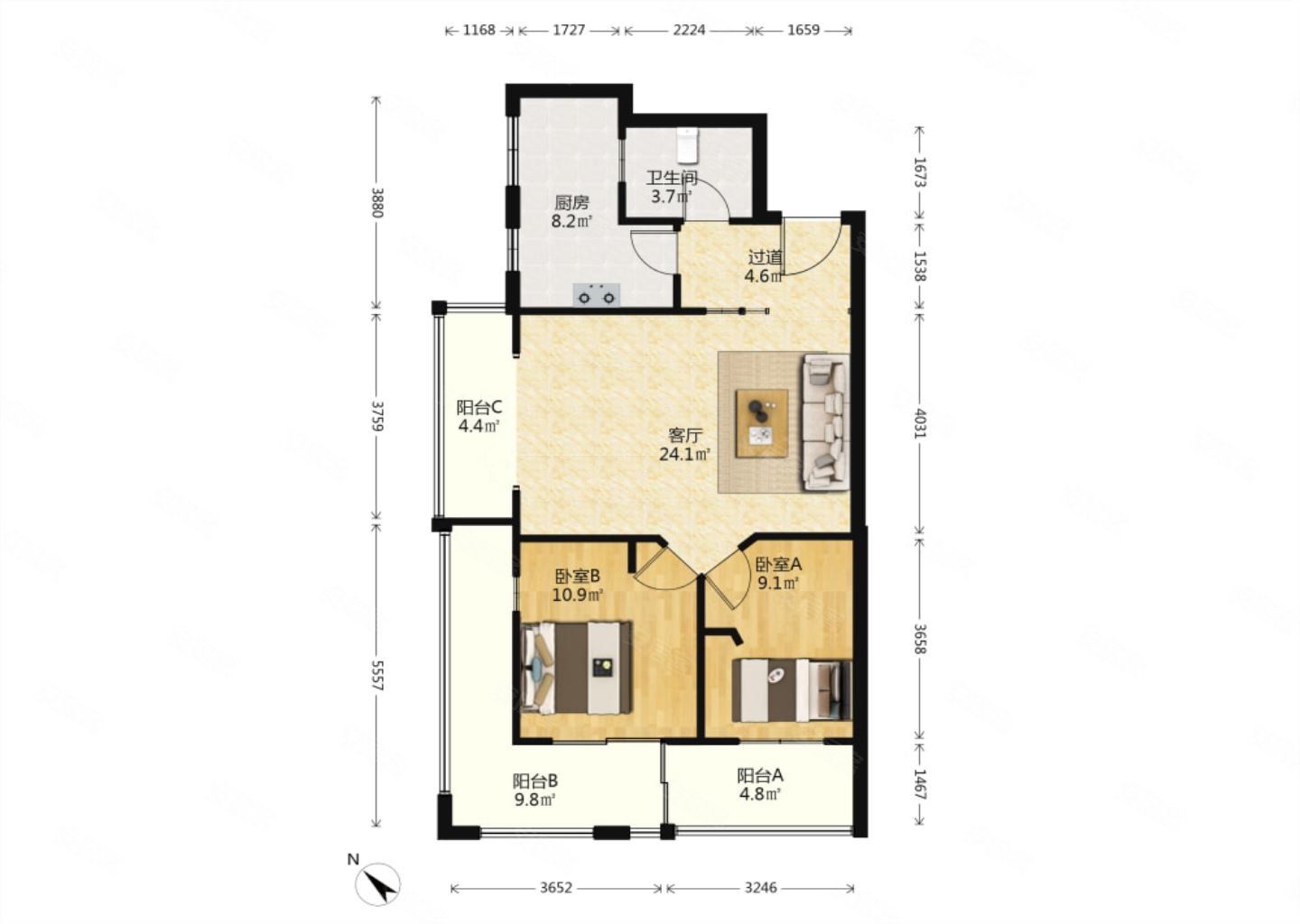 一线270度江景融桥华府精装4个阳台两房急售