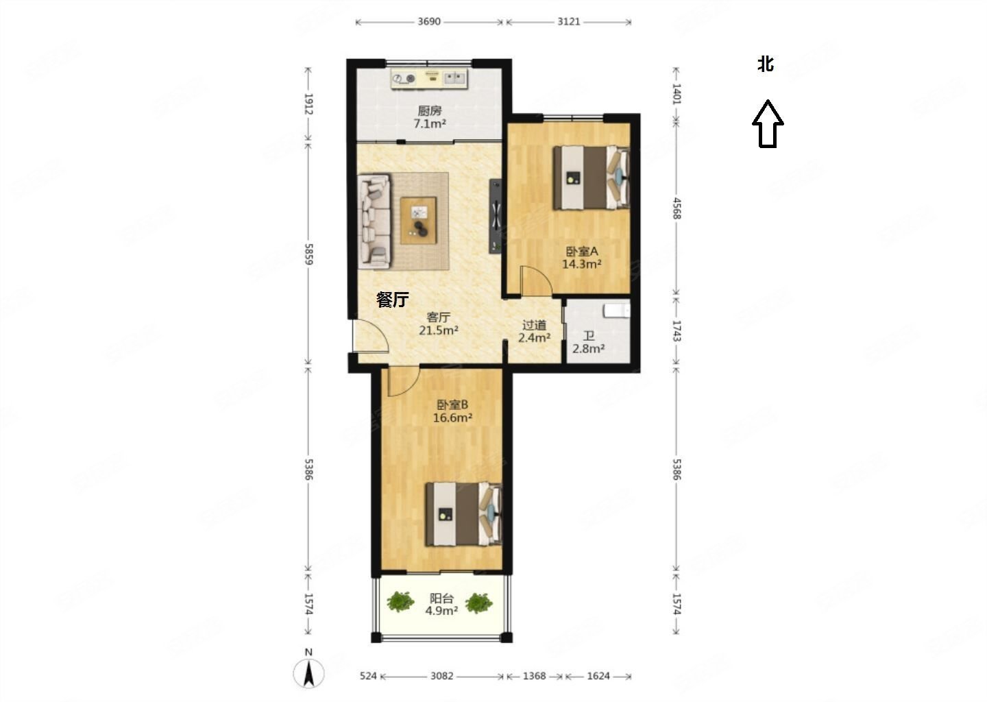 金华小区2室1厅1卫87.99㎡南北116万