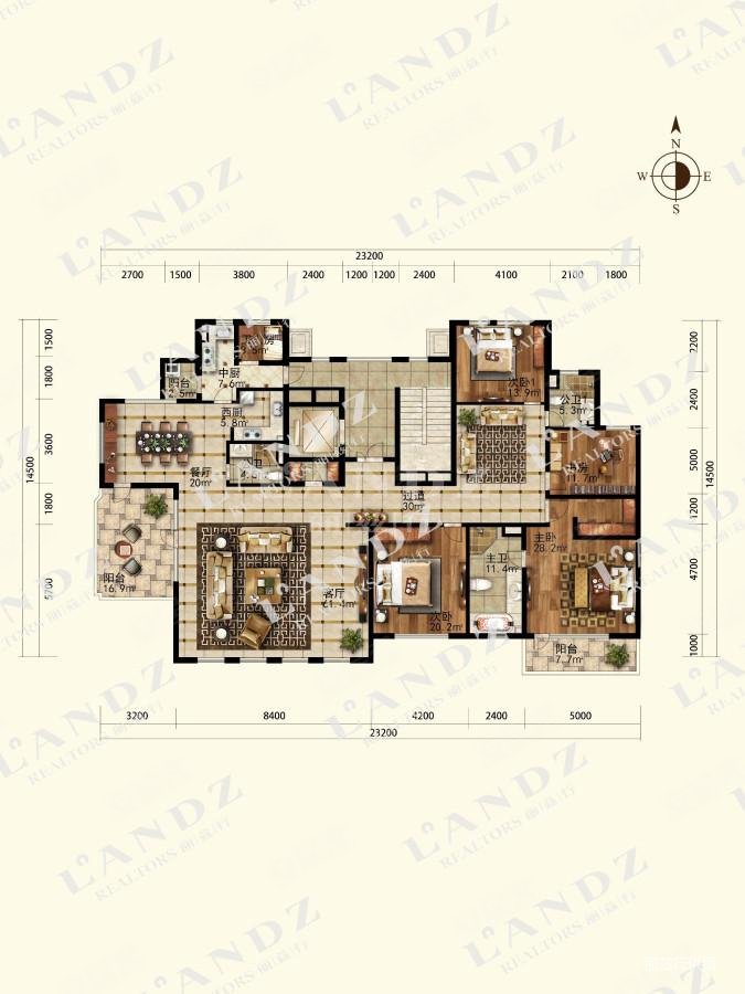 万城华府龙园大平层4居,西边户三面采光,位置安静不临街