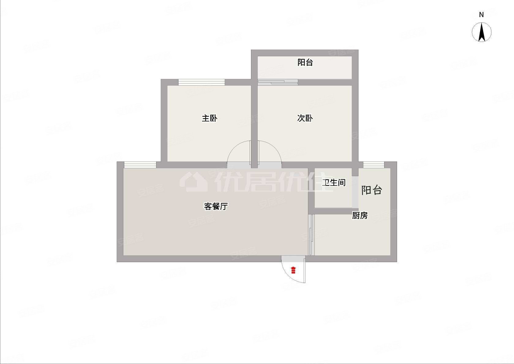 和园小区2室1厅1卫59.6㎡南45万