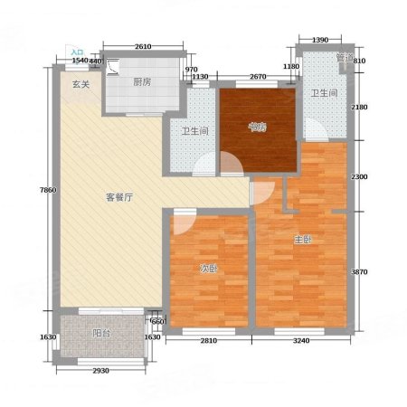 万科中梁新都会3室2厅2卫93.37㎡南北230万