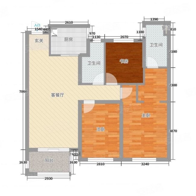 万科中梁新都会3室2厅2卫93.37㎡南北230万