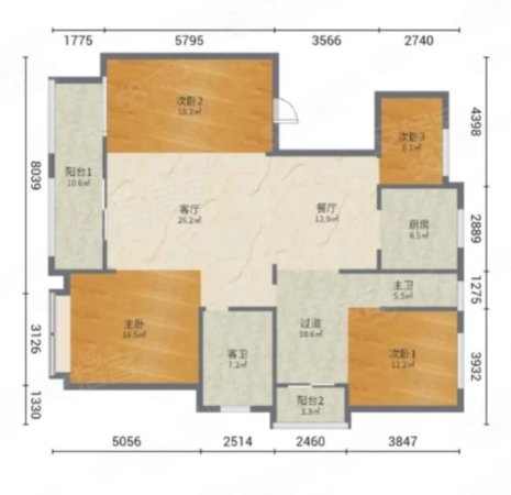 晶都悦府5室2厅3卫265.37㎡南北385万