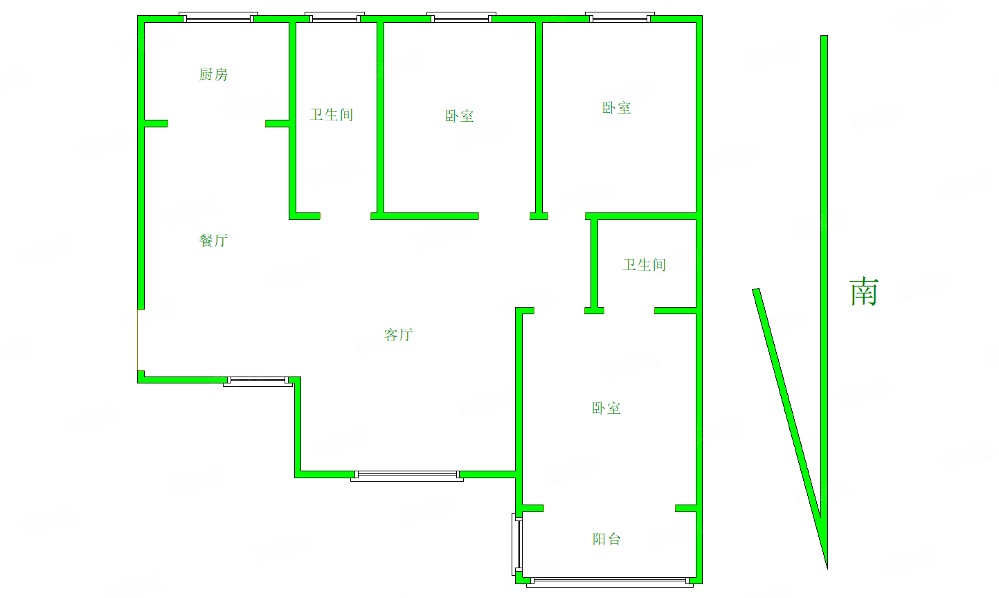 翡翠庄园3室2厅2卫124㎡南北95万