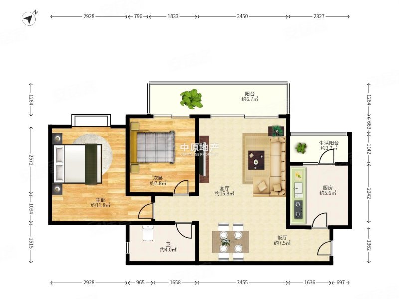 富力桃园2室2厅1卫80.62㎡南北290万