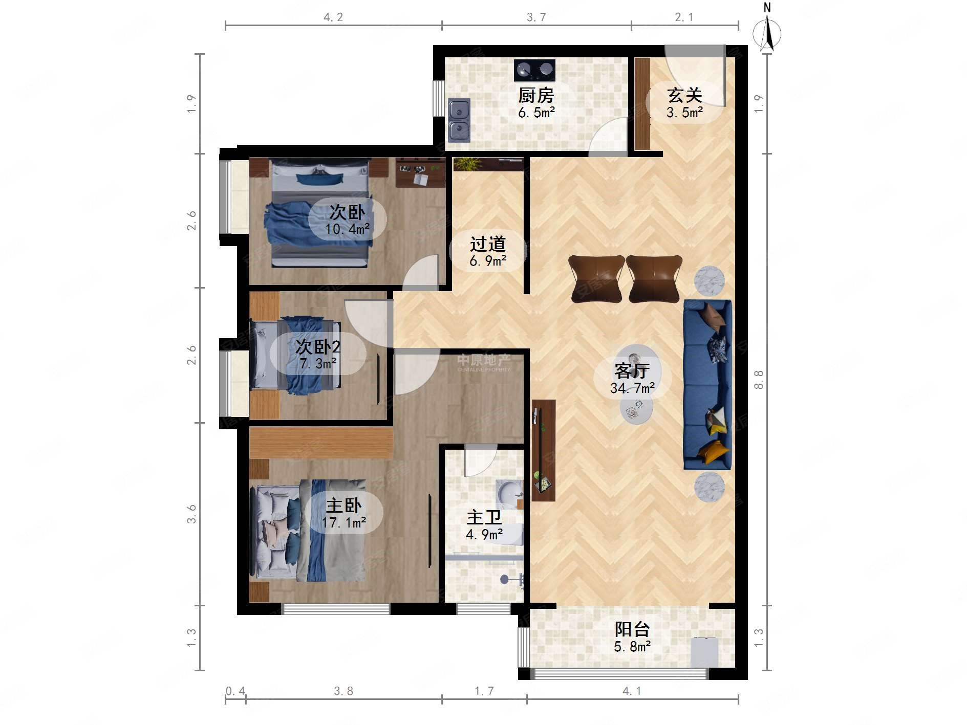 石景山万达远洋山水北区出售西南三居室全明格局近地铁高层