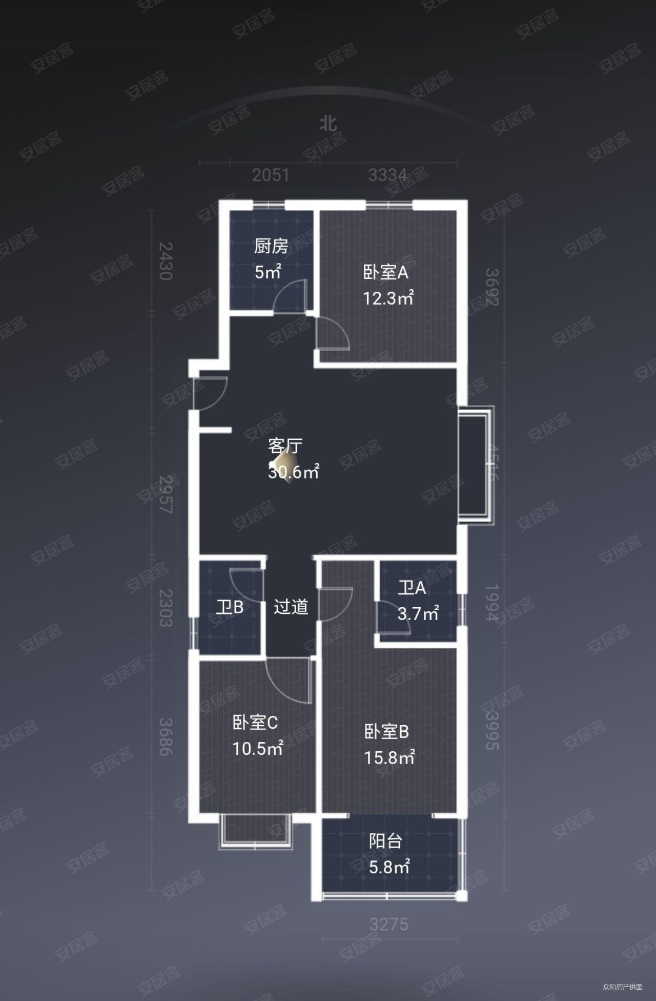 东城丽景3室2厅2卫131.88㎡南北110万