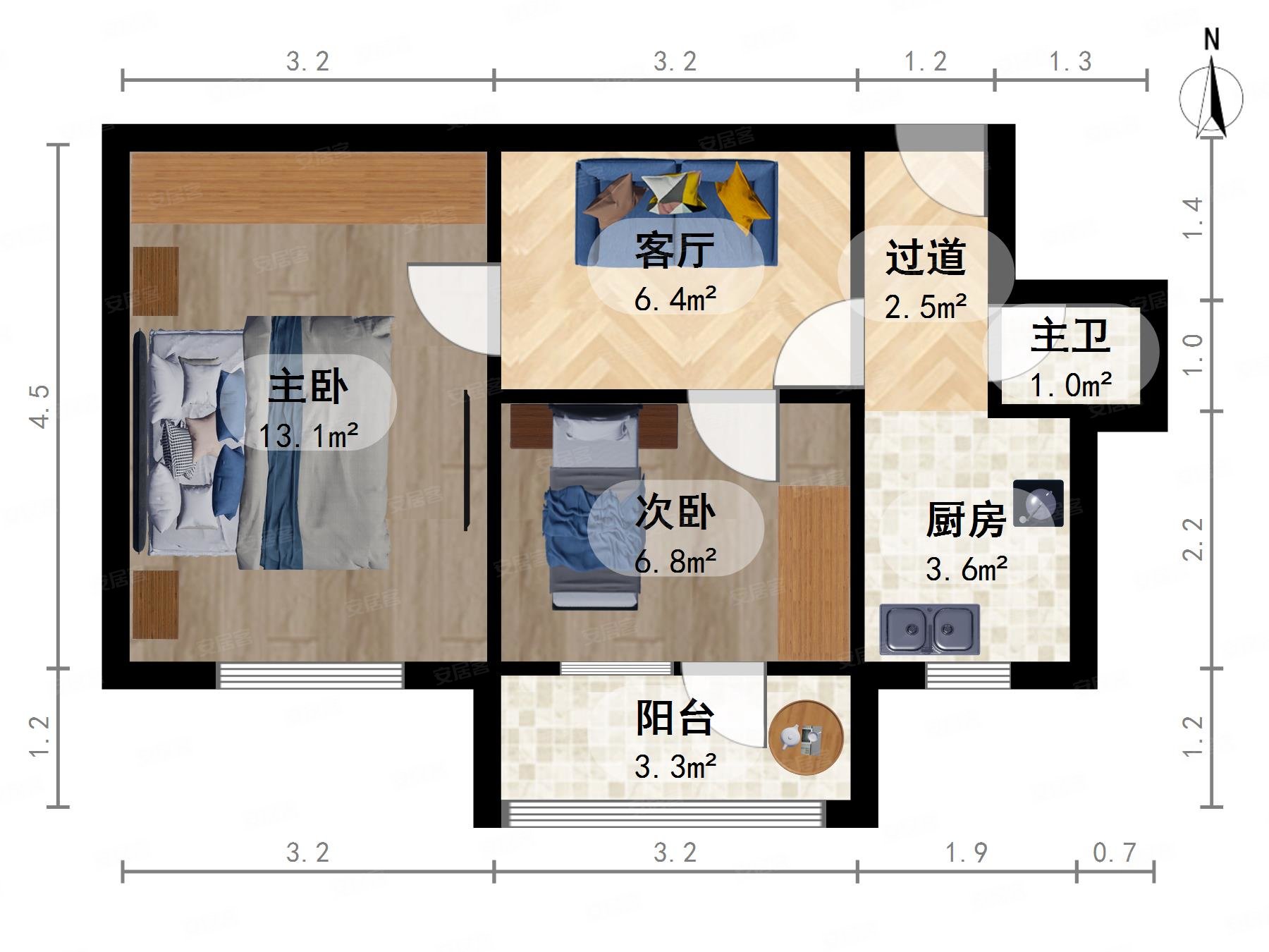 前門東大街2室1廳1衛