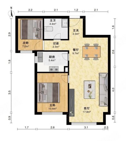 孔雀城大卫城(五期)2室2厅1卫80.63㎡南北48万