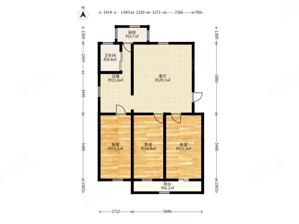 21小区3室2厅1卫131㎡南北110万