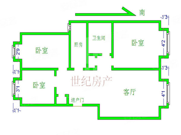 万科幸福汇3室2厅1卫95.99㎡南北185万