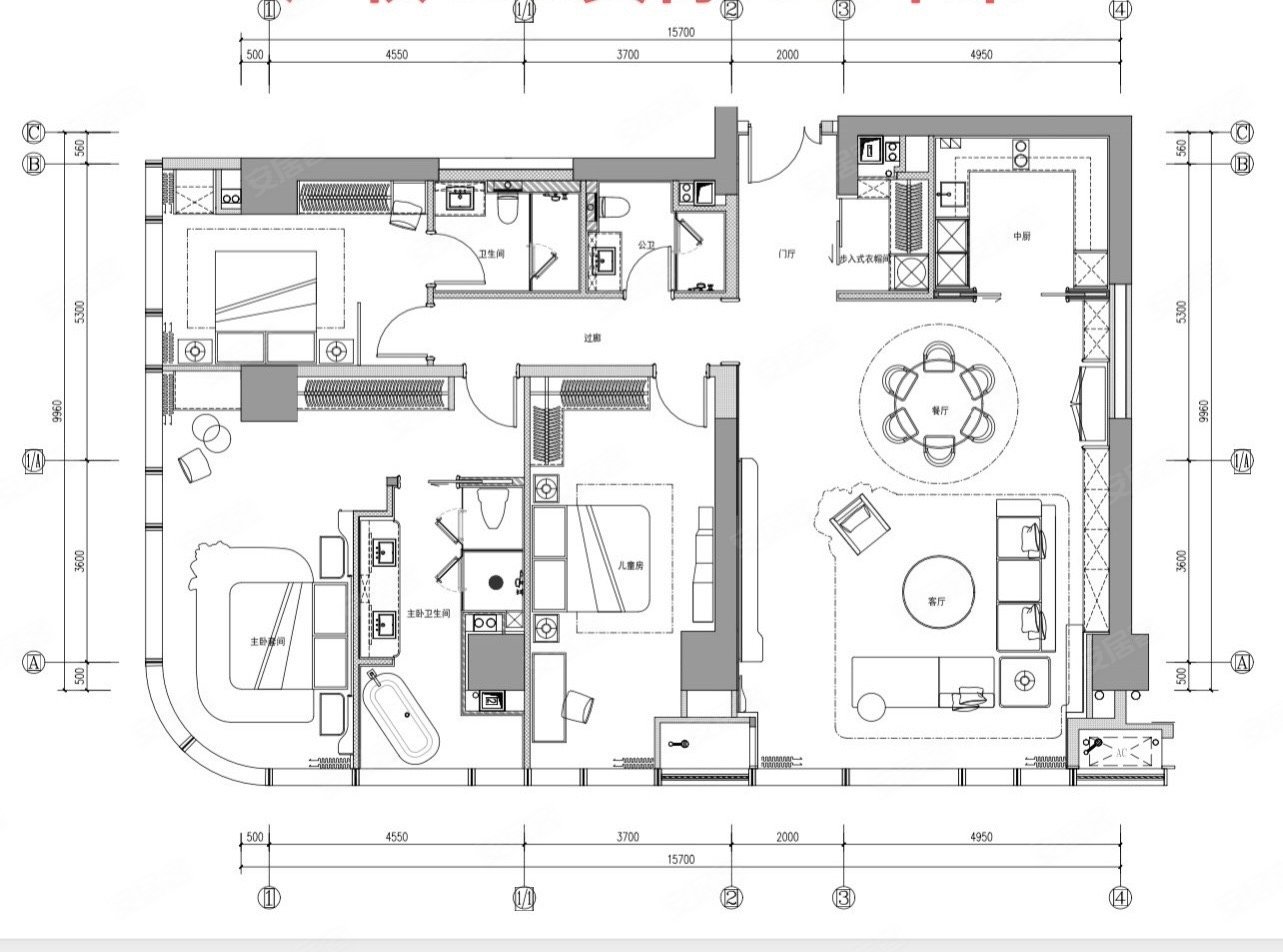 望江名门3室2厅3卫180㎡南北800万
