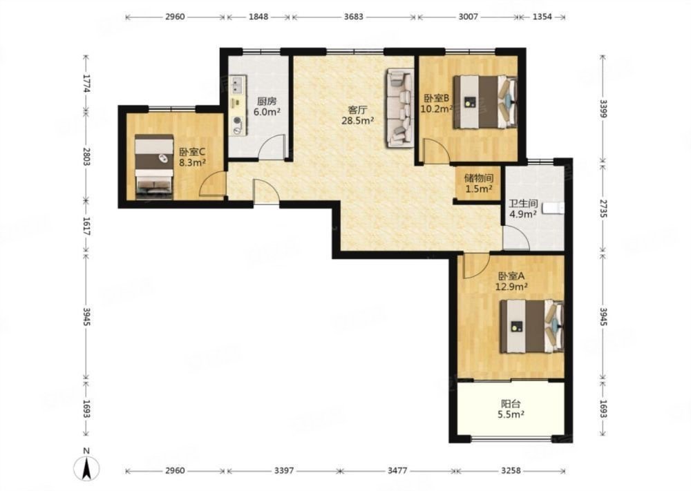 真实保证官山花园3室