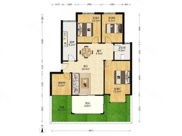 宽豪斯4室2厅1卫89.98㎡南108万