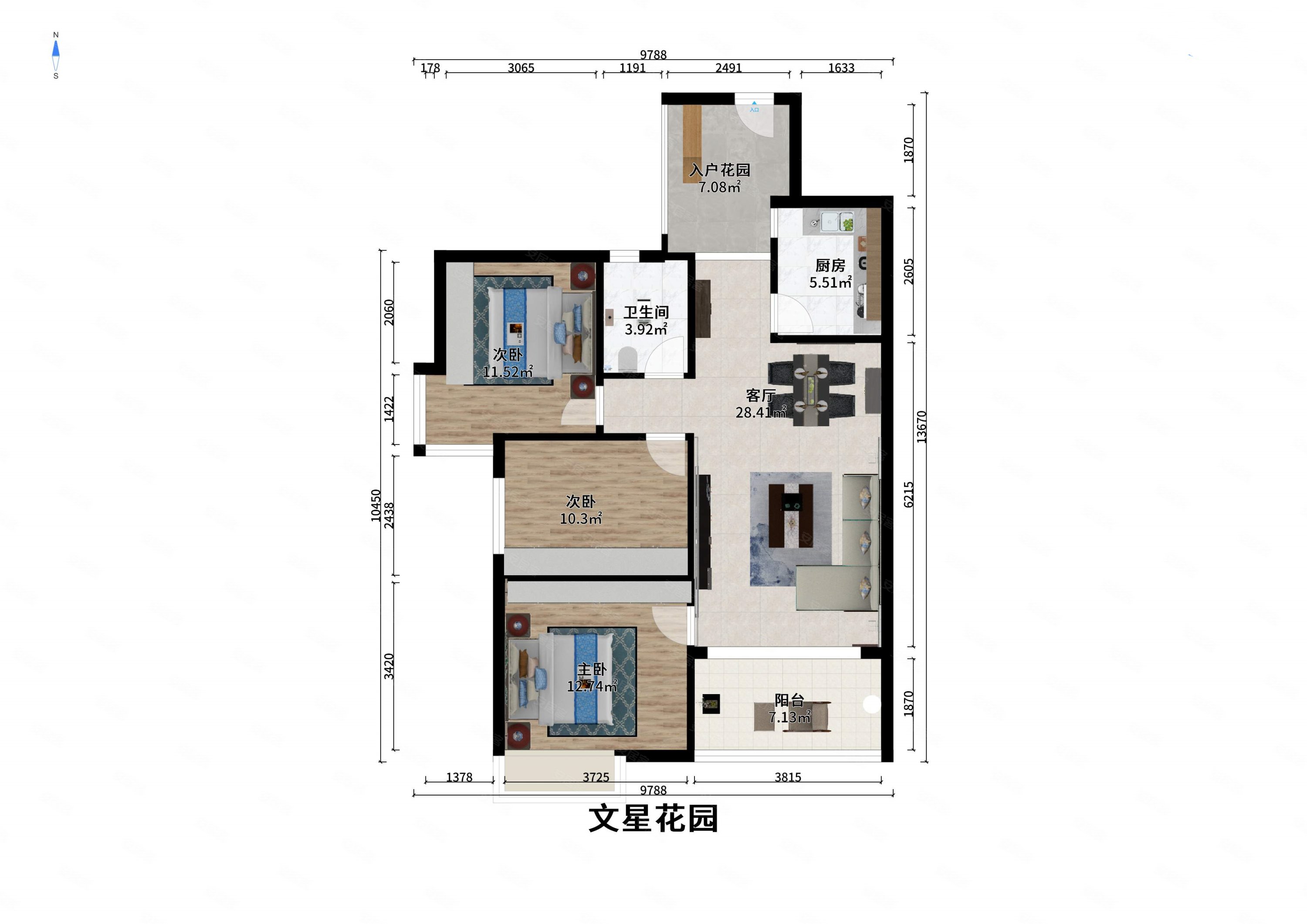 文星花园3室2厅1卫98.18㎡东155万
