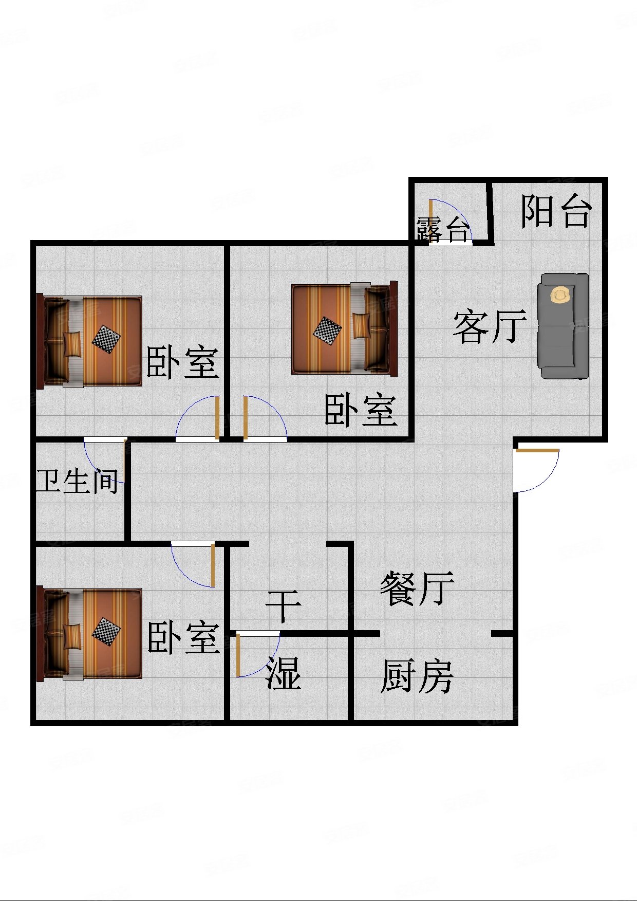 东海现代城(德城)3室2厅2卫126.28㎡南北58万