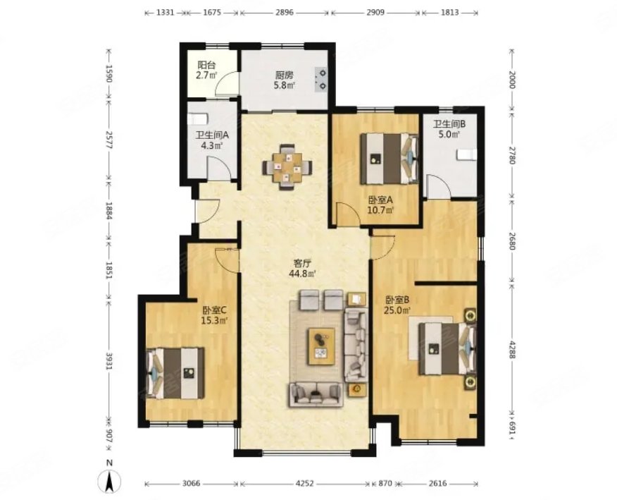 龙湖电梯洋房精装修自住保持好南北通透三室标户
