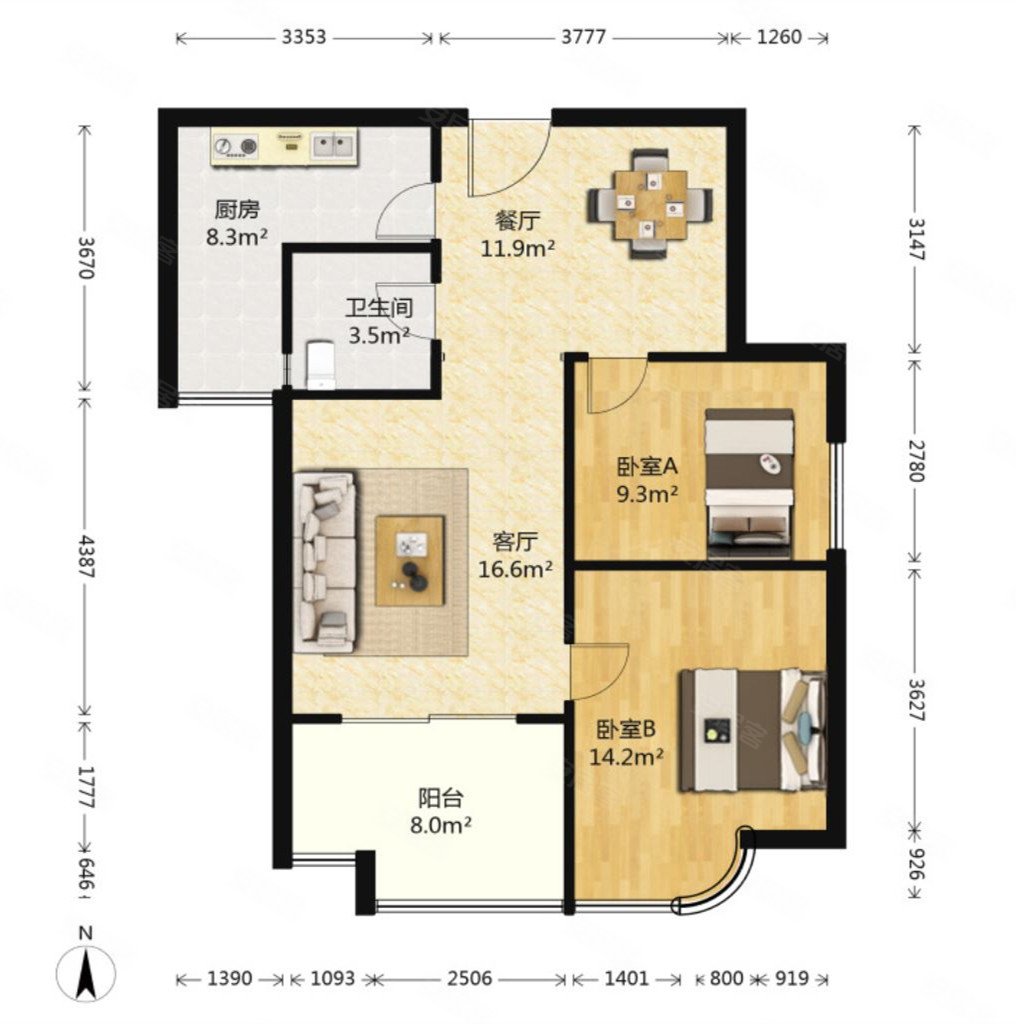 大寨路融侨城精装两室 全明户型 中心花园旁 9平米大阳台
