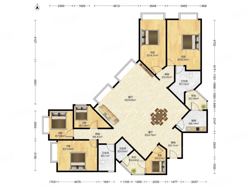 皇都广场5室2厅3卫220.43㎡西北830万