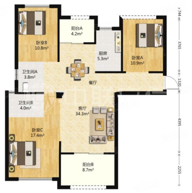 龙旺康桥丹堤 3室2厅