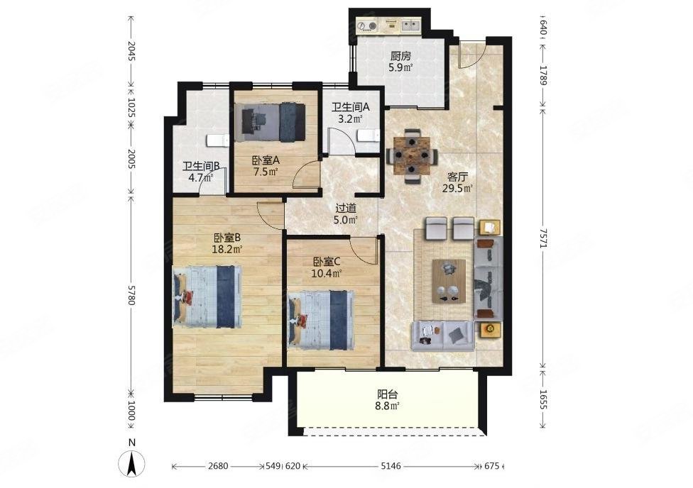 万科山河道一期南北通透大三房全年好采光带车位业主急售