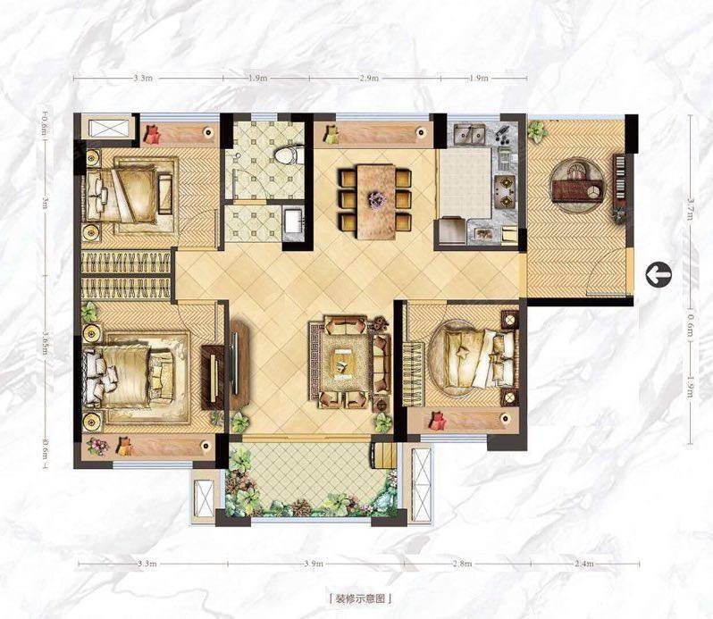 德润天峰南北通透的3房2厅精装修出租