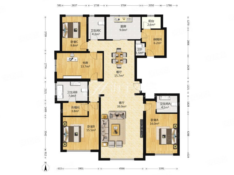 保利东郡4室2厅3卫198㎡南北2450万