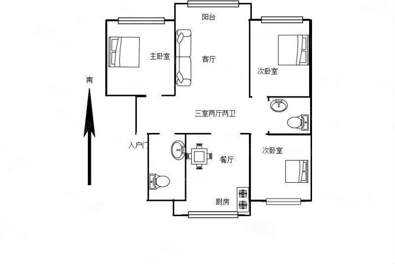 三室飞机户型标准格局价格可议随时看房封闭小区停车位充足