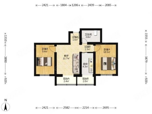 怡海花园恒泰园2室1厅1卫69.64㎡南438万