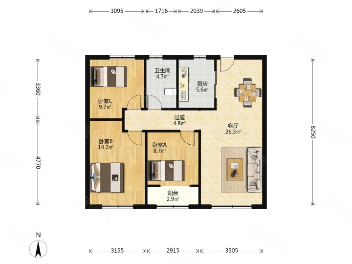 济南融创文旅城三居室,送地下室,满二,纯住宅,业主急售