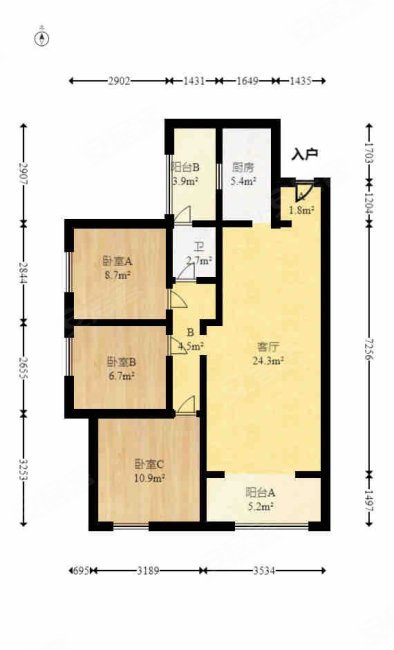 上园小区3室2厅1卫88.54㎡南北120万