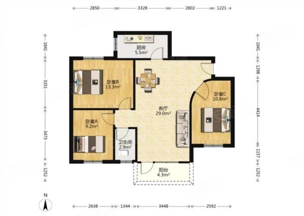 得宝花园3室2厅1卫88.7㎡南205万