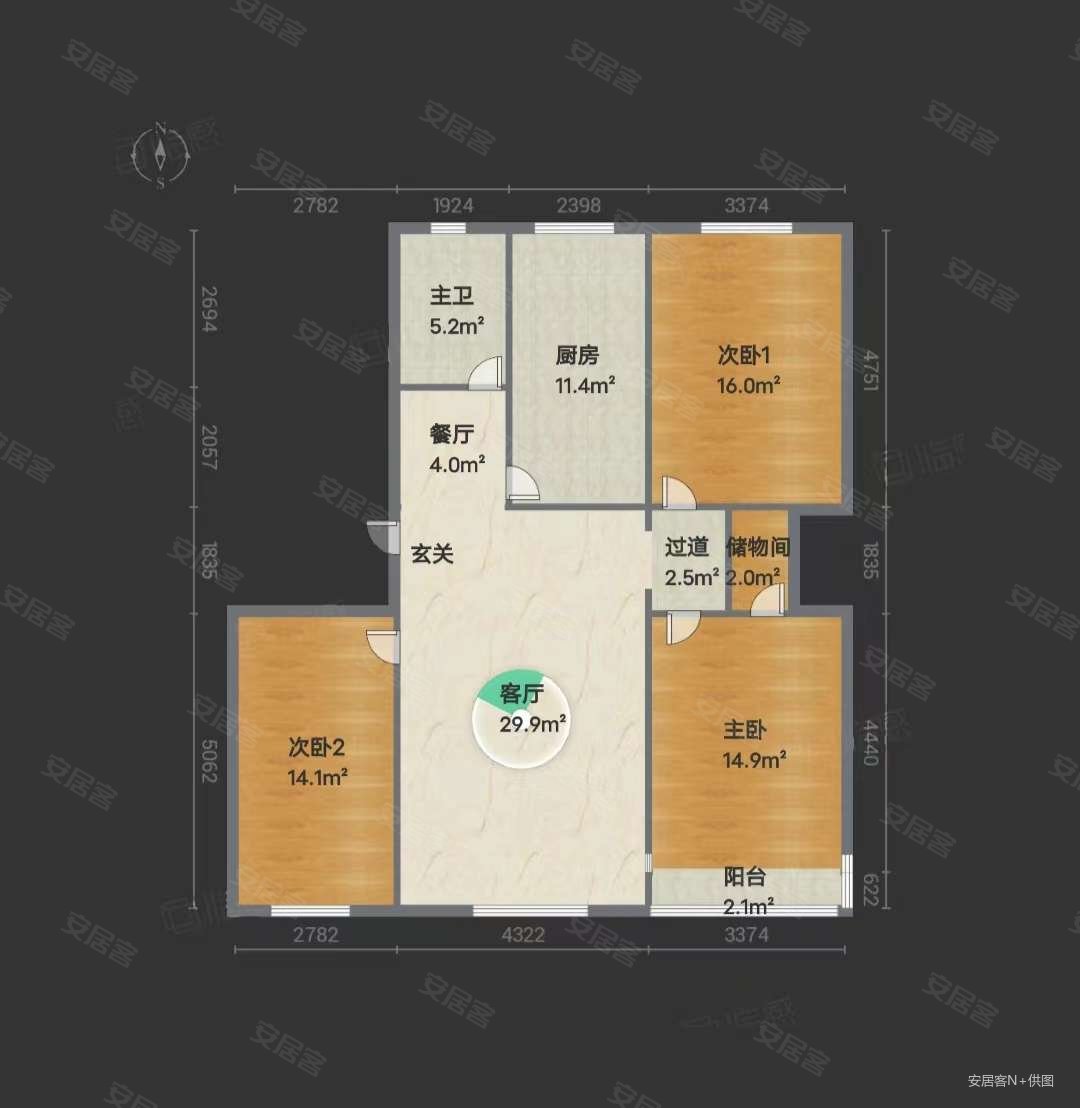 纺北坊3室2厅1卫109.46㎡南80万