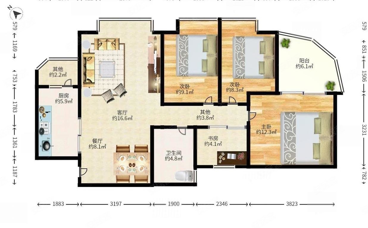 广博星海华庭3室2厅1卫94.91㎡东0万