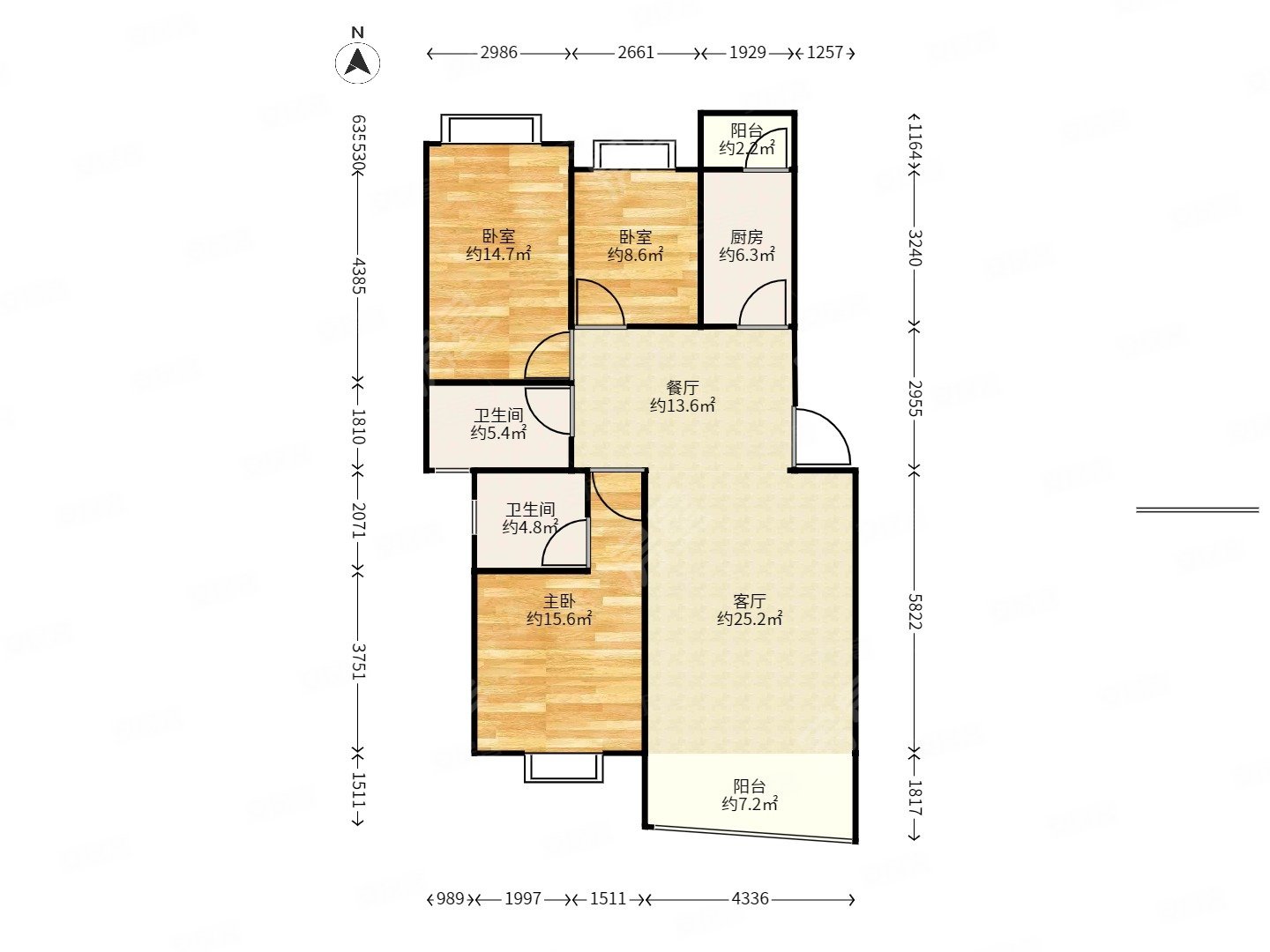 绿洲花园(官渡)3室2厅2卫115.7㎡南北150万